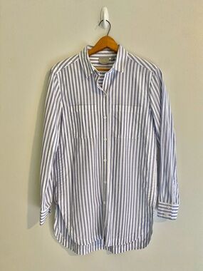 Athleta Light Blue & White Striped Button-Up Shirt